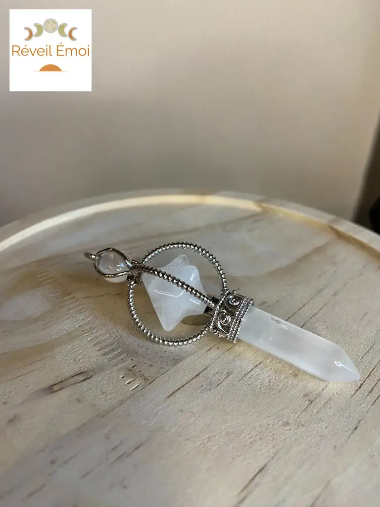 [PDFE-CRI] Pendule Cristal de Roche Merkaba 6 faces