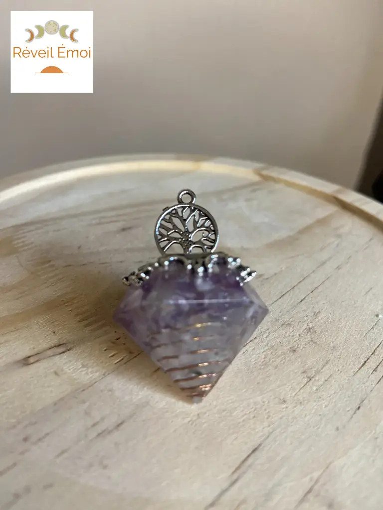 Pendule Orgonite Arbre de Vie Amethyste 6 faces