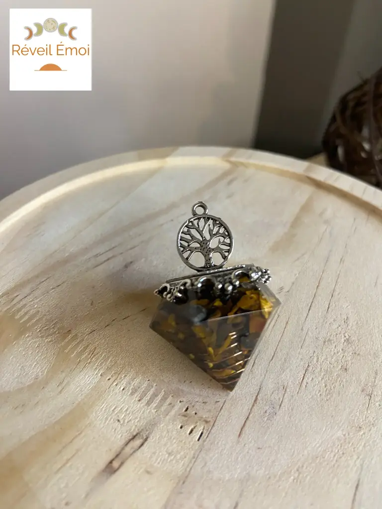 Pendule Orgonite Arbre de Vie Oeil de Tigre 6 faces
