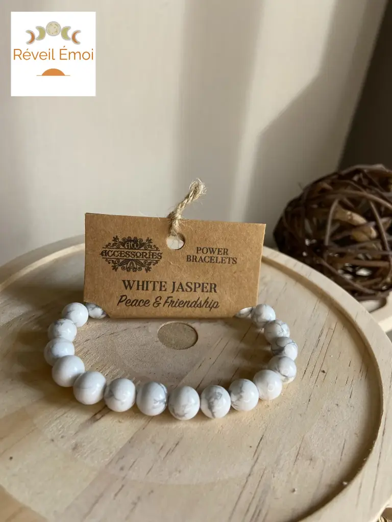 [AWPS-03] Bracelet de puissance Jaspe blanc - Paix et Amitié