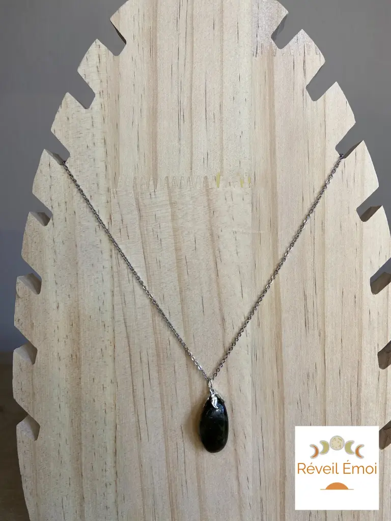 Pendentif gemme Labradorite chaîne acier inoxydable