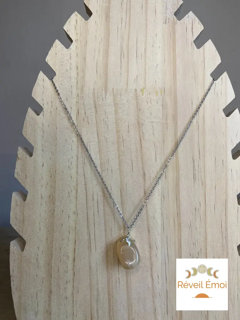 Pendentif gemme Pierre de Lune chaîne acier inoxydable