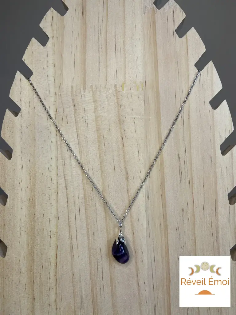 Pendentif Quartz Améthyste chaîne acier inoxydable