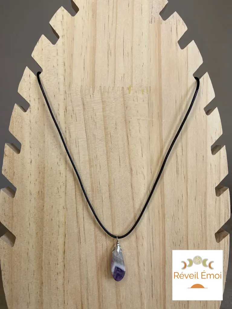 [PEN-QACC] Pendentif Quartz Améthyste cordon ciré