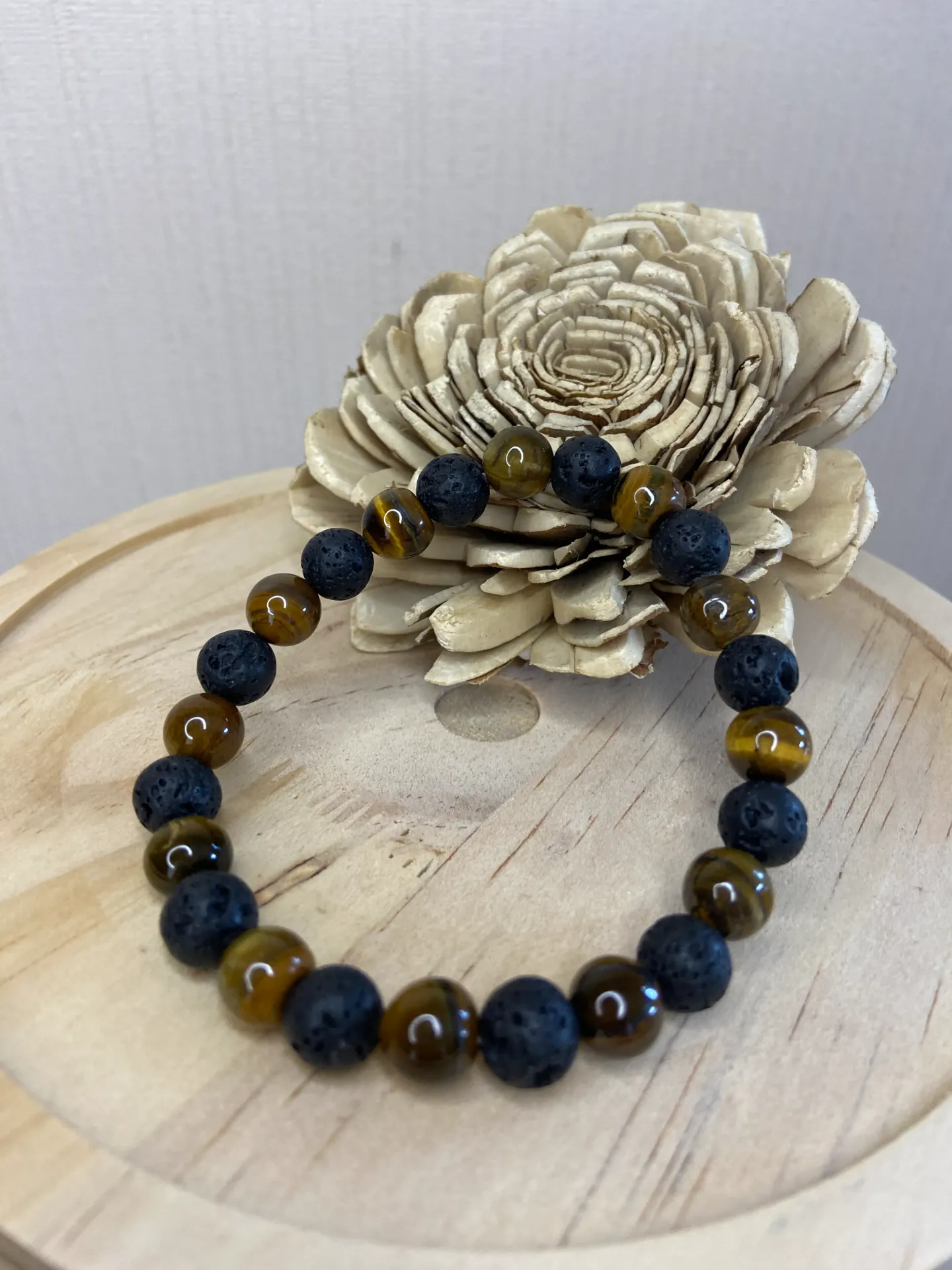 Bracelet oeil de tigre/Pierre de lave élastiqué