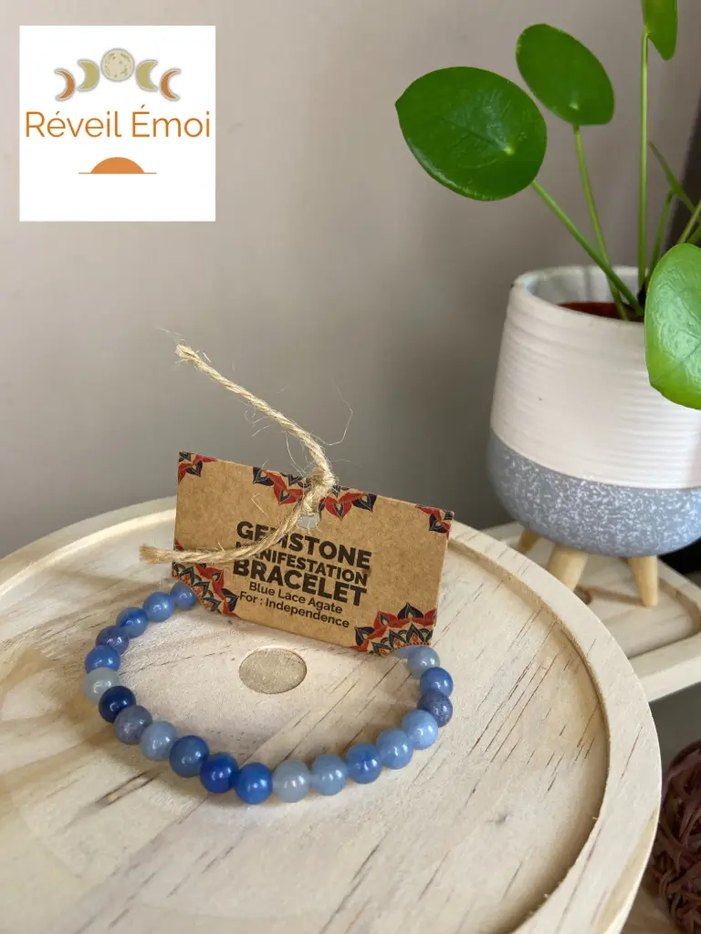 Bracelet de Manifestation - Agate Dentelle Bleue - Indépendance