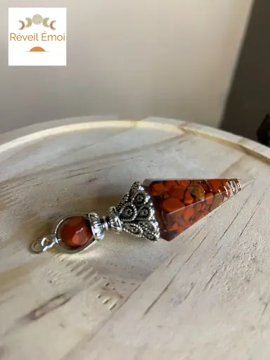 [PDFC-JR] Pendule Orgonite Jaspe Rouge 6 faces