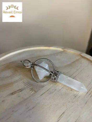 [PDFE-CRI] Pendule Cristal de Roche Merkaba 6 faces