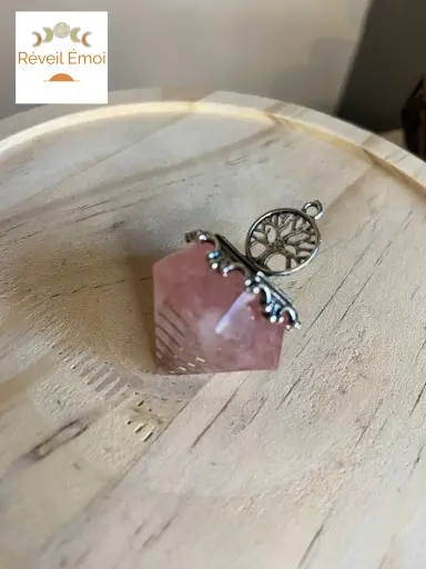 [PDFA-QRO] Pendule Orgonite Arbre de Vie Quartz Rose 6 faces