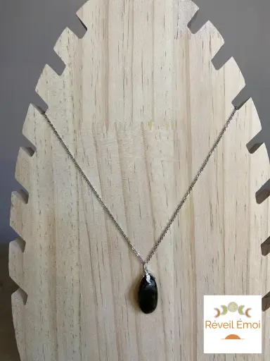 [PEN-LABC] Pendentif gemme Labratorite chaîne acier inoxydable