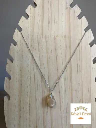 [PEN-PLC] Pendentif gemme Pierre de Lune chaîne acier inoxydable