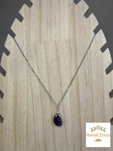 [PEN-QAC] Pendentif Quartz Améthyste chaîne acier inoxydable