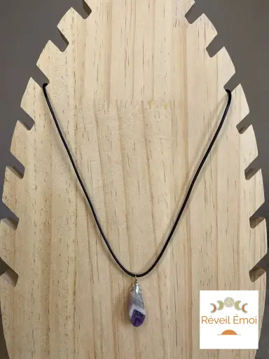 [PEN-QACC] Pendentif Quartz Améthyste cordon ciré