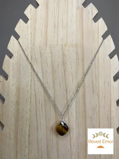 [PEN-OTC] Pendentif gemme Œil de Tigre chaîne acier inoxydable